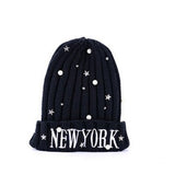 Yankee Winter Hat Hat Letter Pearl Embroidered Knitted Woolen Cap