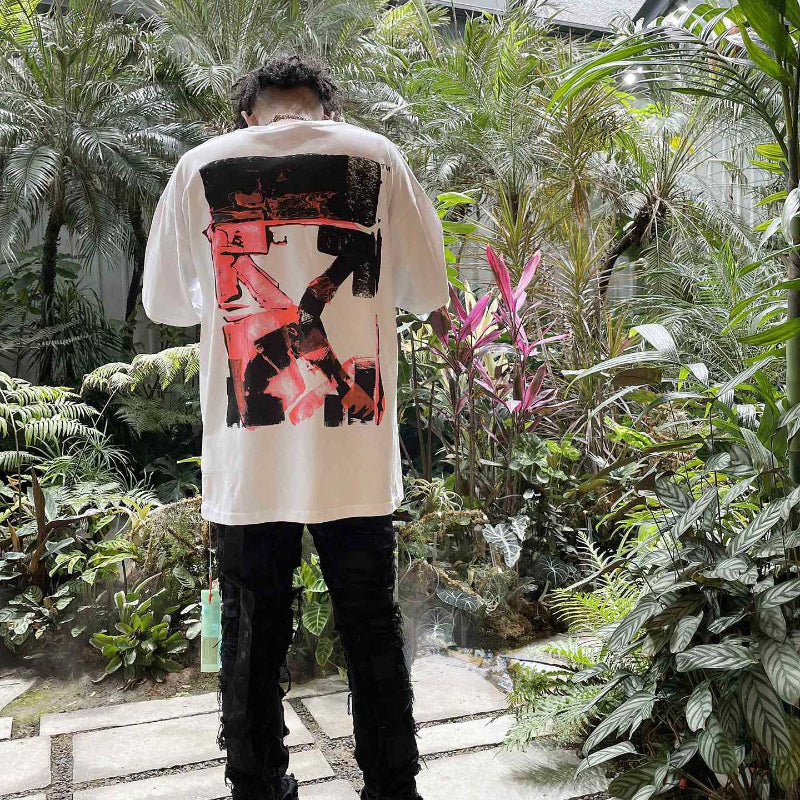Off White T Shirts Red Doodle Hand Drawn Arrow Men and Women Same Type T-shirt