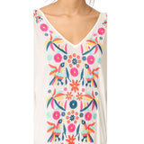 Women Dresses Embroidered Flower and Bird V-neck Vacation Style Dress