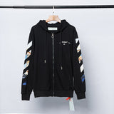 Off White Zipper Hoodie Ow Oil Painting Arrow Retro Hooded Sweater Casual Loose Zip