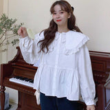 Gothic Lolita Harajuku Style Clothing Autumn Lace Edge Solid Color Long Sleeve Shirt