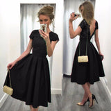 Knee Length Semi Formal Dresses for Wedding Solid Color Stitching Sexy Backless