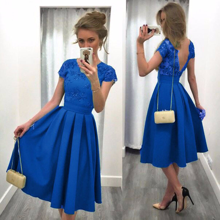 Knee Length Semi Formal Dresses for Wedding Solid Color Stitching Sexy Backless