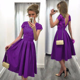Knee Length Semi Formal Dresses for Wedding Solid Color Stitching Sexy Backless