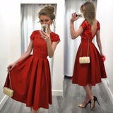 Knee Length Semi Formal Dresses for Wedding Solid Color Stitching Sexy Backless