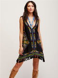 Women Dresses Ethnic Style Embroidered Colorful Hem Dress