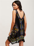 Women Dresses Ethnic Style Embroidered Colorful Hem Dress