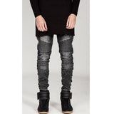 J Shaped Jeans Fashion Brand Motorcycle Pants Pleated Slim Fit Skinny Micro Elastic Jeans