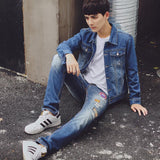 Cotton Solid Men's Denim Trucker Jacket Mens Spring Autumn Casual Slim Fit Bomber Jackets Men Jean Coat Men Outwear Male Cowboy Denim Jacket Trendy