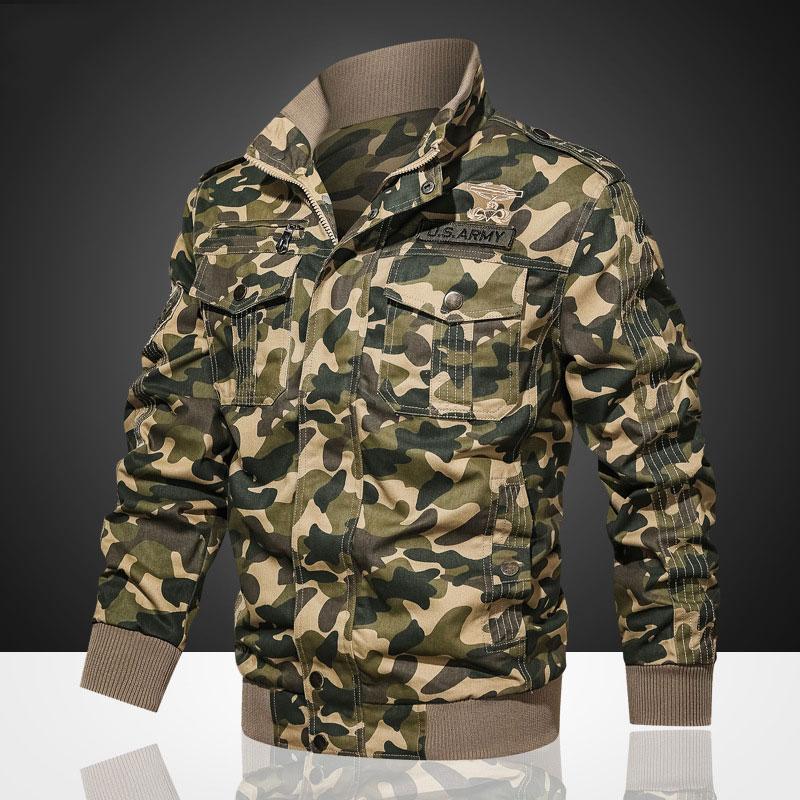 Men Fit Bomber Jacket Windbreaker Moto Street Coat Men's Camouflage Workwear Flight Jacket Loose plus Size Casual Embroidery