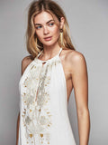 Women Dress Backless Embroidered Halter Split Dress