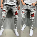 J Shaped Jeans New Men's Jeans Casual Slim Fit Ripped Ankle-Tied Jeans Fashion