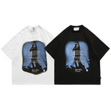 Blackair T Shirt Vintage Letter Print round Neck Loose Short Sleeves T-shirt