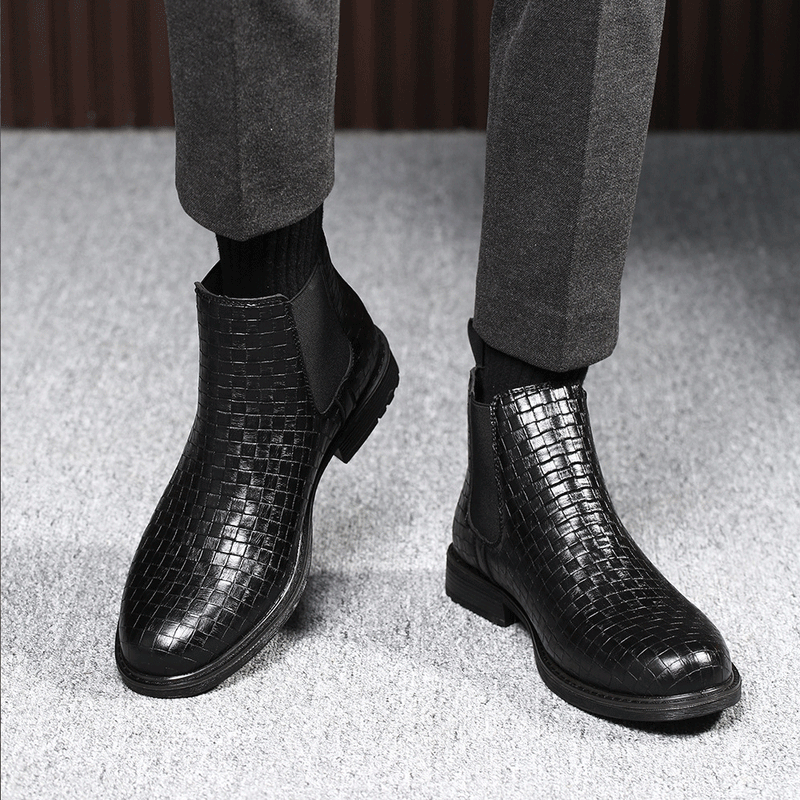 Indo Western Shoes Heavy Industry Woven Surface High-Top Men's Shoes Elastic Sleeve Chelsea Boots