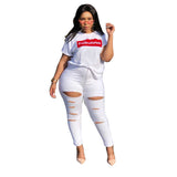 Women Plus Size Jeans Slim Ripped Denim Skinny Pants
