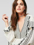 Embroidered Floral V-neck Flared Sleeve Shirt