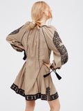 Ethnic Style V-neck Totem Embroidered Long Sleeve Loose Dress