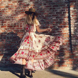 Women Dresses Summer Bohemian Beach Sexy Vintage Print Lace-up Dress