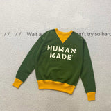 Human Made Sweatshirt Yellow Green Patchwork Sweater Loose