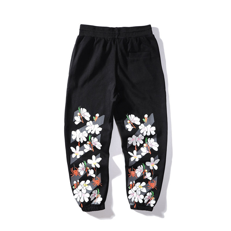 Off White Winter Pants Spring and Autumn Off Peach Blossom Spider Pattern Men's and Women's Casual Pants