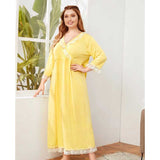 Women Plus Size Maxi Dresses Long Sleeve Lace Stitching Long Sleeve Dress