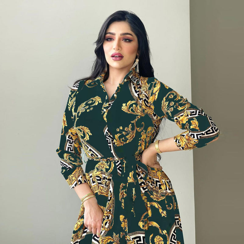 Work Dresses for Girls Women's Printed Shirt Dress