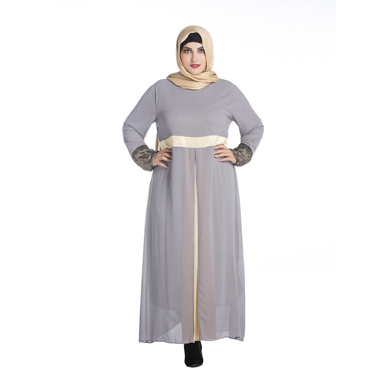 Muslim Women Stylish Kashibo Abaya Muslim Ladies Long Gown Islamic Clothing Jilbab Jalabiya Fashion Chiffon Stitching Long Sleeve Dress
