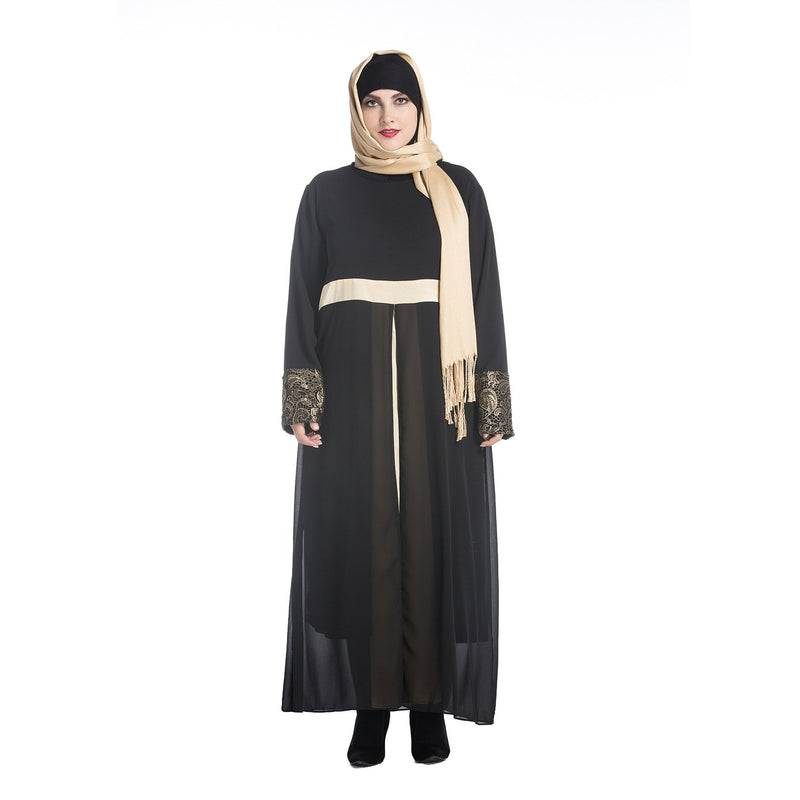 Muslim Women Stylish Kashibo Abaya Muslim Ladies Long Gown Islamic Clothing Jilbab Jalabiya Fashion Chiffon Stitching Long Sleeve Dress