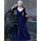 Vintage Empire Waist Dress Solid Color Lace Sexy Low-Cut Dress