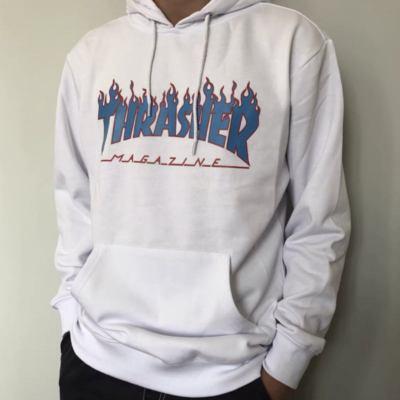 Thrasher Hoodie Flame Loose Hooded Sweater for Men and Women Autumn and Winter