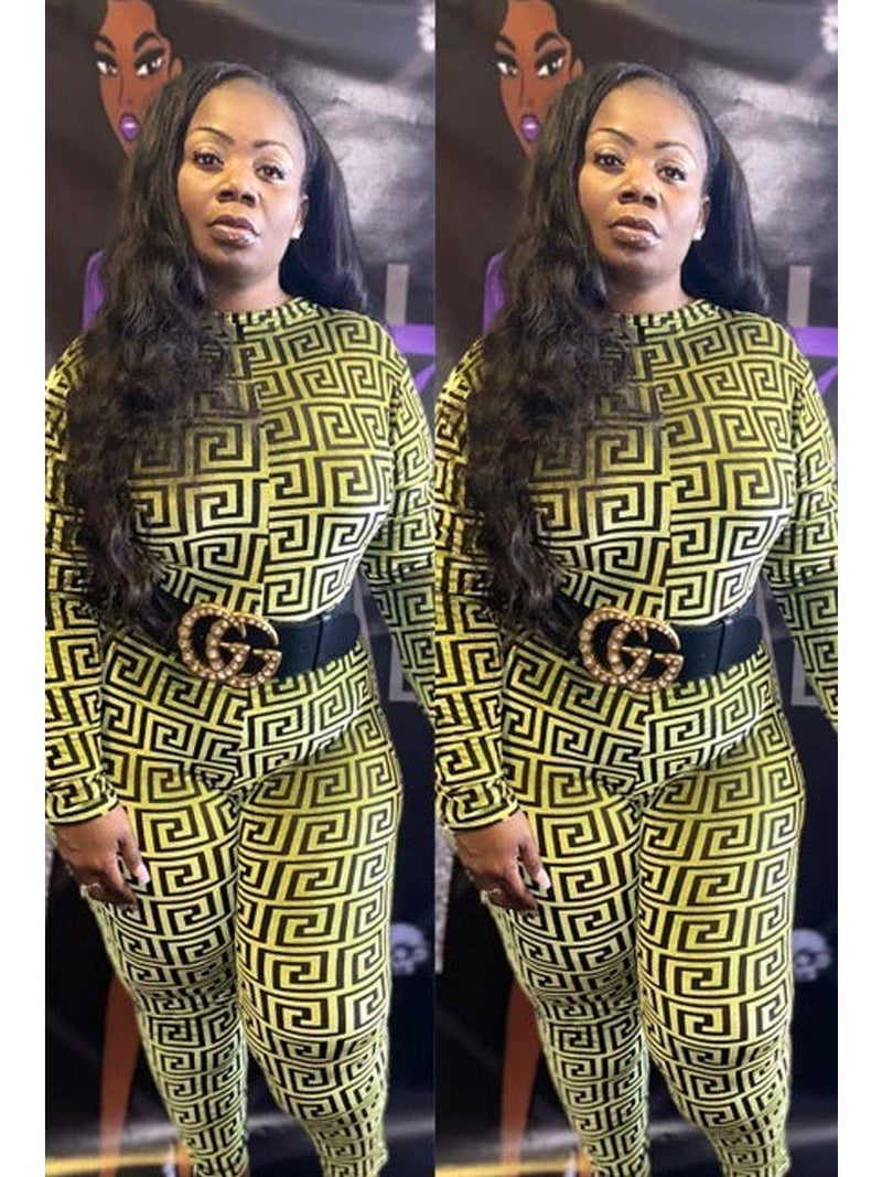 Women Plus Size Jumpsuits Maze Printed Sexy Long Sleeve Jumpsuit