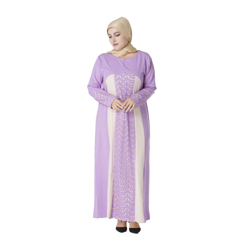 Muslim Women Stylish Kashibo Abaya Muslim Ladies Long Gown Islamic Clothing Jilbab Jalabiya Fashion Robe Lace Stitching Long Sleeve Dress