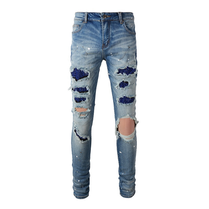 Amiri Jeans Casual Hip Hop Wash Splash-Ink Painted Slim Jeans Casual Fashionable 6563