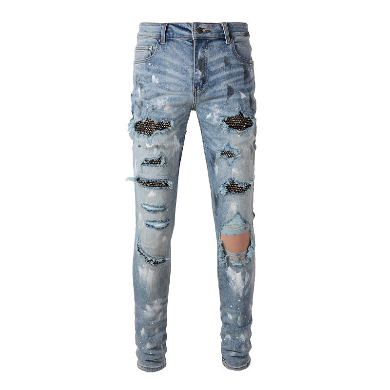 Amiri Jeans Casual Hip Hop Wash Splash-Ink Painted Slim Jeans Casual Fashionable 6626