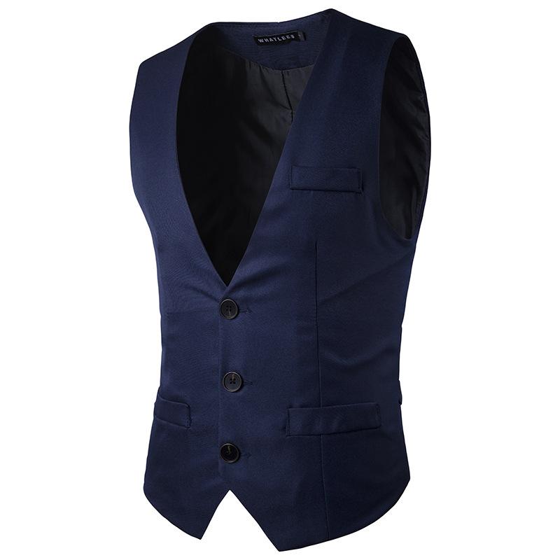 Tuxedo Vests Men Suit Vest Spring Men's Fashion Slim Single Row Three Button Solid Color Gentleman Suit Vest