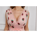 High Waist Sleeveless Strawberry Mesh Dress Casual Fashionable