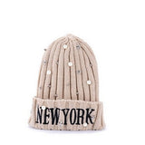 Yankee Winter Hat Hat Letter Pearl Embroidered Knitted Woolen Cap