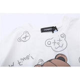 Men's T Shirt Summer Casual Tops Cartoon Bear Full Printed Short Sleeve T-shirt Men's round Neck Half Sleeve Idle Style Trendy Half Sleeve
