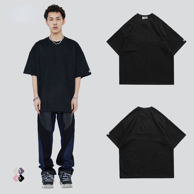 Blackair T Shirt Blackair Vintage Loose Embroidered Letter Suede T-shirt