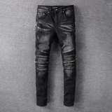 J Shaped Jeans Men's Oversized Jeans Ripped Motorcycle Zipper Pleated