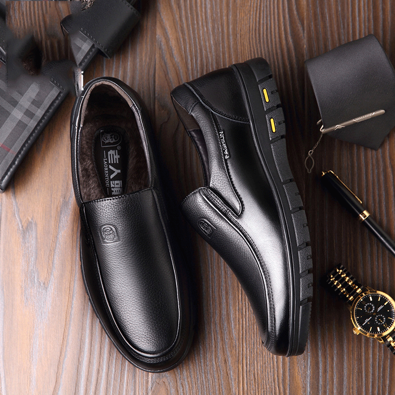 Loafers for Men Old Head Autumn and Winter Velvet Padded plus Size Pumps plus Size Casual Men's Shoes