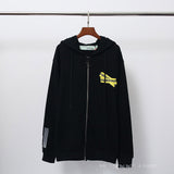 Off White Zipper Hoodie Autumn and Winter Zipper Hooded Jacket Sweater