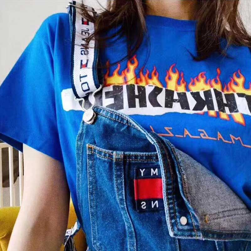 Thrasher T Shirt Flame Overlapping Letter Print T-shirt Hip Hop