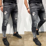 J Shaped Jeans New Men's Jeans Fashion Holes Youth Leg Opening Zipper Stretch