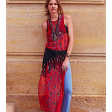 Women Dresses Beaded Embroidery Vest Sleeveless Maxi Dress