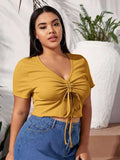 Women Plus Size Tops Solid Color and V-neck T-shirt