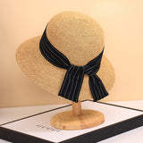 Straw Hat Dome Sunhat Summer Hat French Elegant Wide Brim Bucket Hat