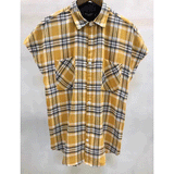 Mens Flannel Jacket Fog 6Th Stand Collar Flannel Plaid Loose Sleeveless Jacket Short-Sleeved Shirt