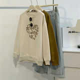 Diana Harvard Sweatshirt Heart Printing Brushed round Neck Pullover Yellow Sweater