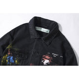 Arrow Denim Jacket Jean Coat Autumn and Winter Graffiti Casual Jacket Owt Fireworks Destruction Distressed Denim